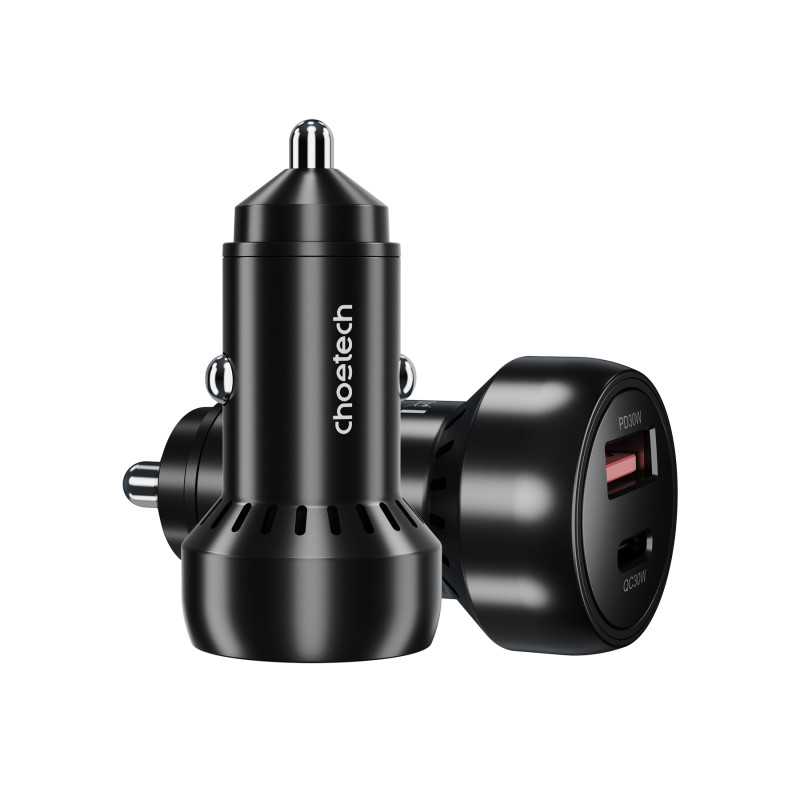 Ładowarka samochodowa Choetech TC0014 USB-C USB-A PD 60W z podświetleniem LED - czarna
