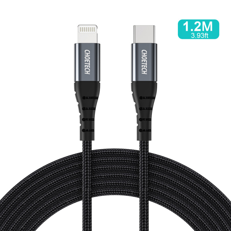 Kabel Choetech IP0039 USB-C / Lightning MFi 480Mb/ s 3A 1.2m - czarny