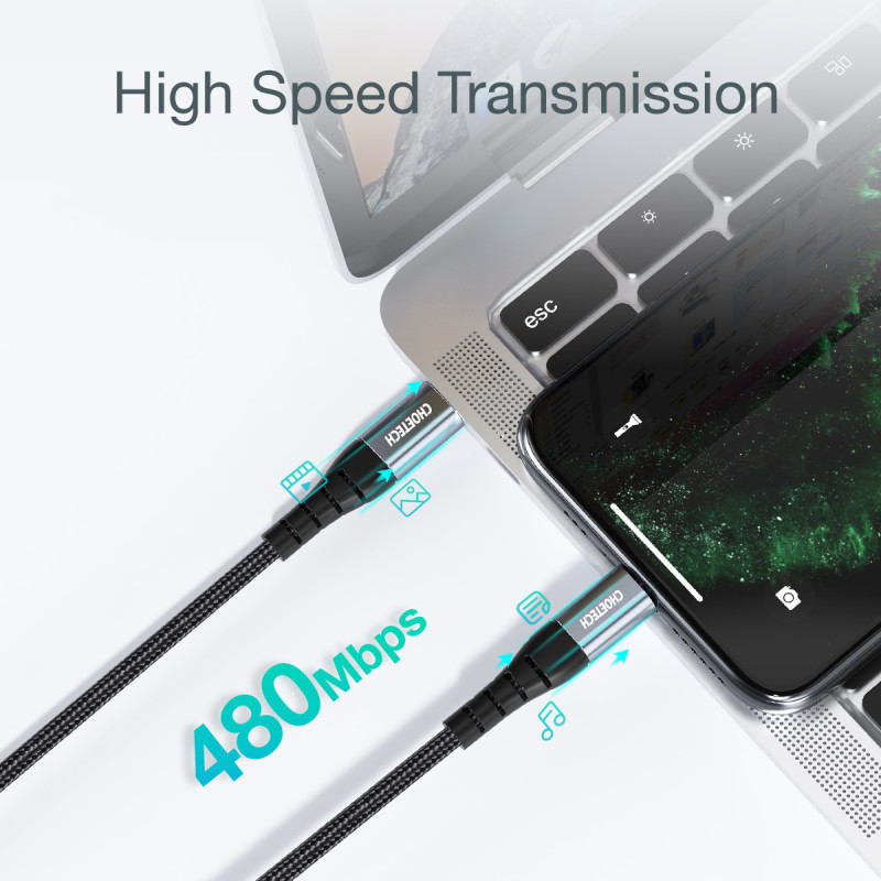Kabel Choetech IP0042 USB-C / Lightning MFi 480Mb/ s 3A 3m - czarny