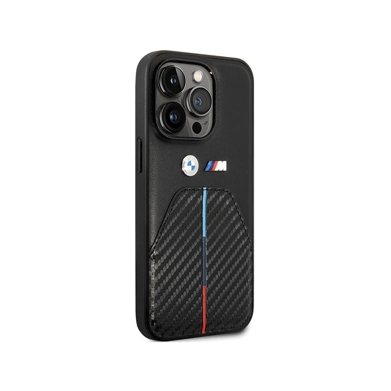 Etui BMW Stamped Tricolor Stripe na iPhone 14 Pro - czarne
