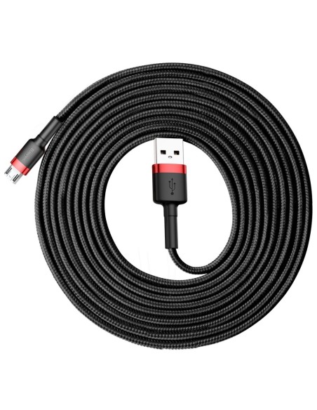 Patvarus nailono kabelis USB microUSB 2A 3M juodos ir raudonos spalvos Patvarus nailono kabelis USB microUSB 2A 3M juodos ir raudonos spalvos