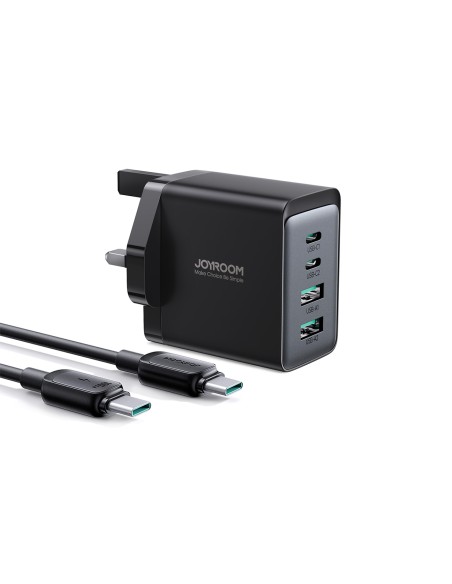 Ładowarka sieciowa Joyroom TCG02 PD USB-C USB-A 67W GaN (UK) + kabel USB-C - czarna Ładowarka sieciowa Joyroom TCG02 PD USB-C USB-A 67W GaN (UK) + kabel USB-C - czarna