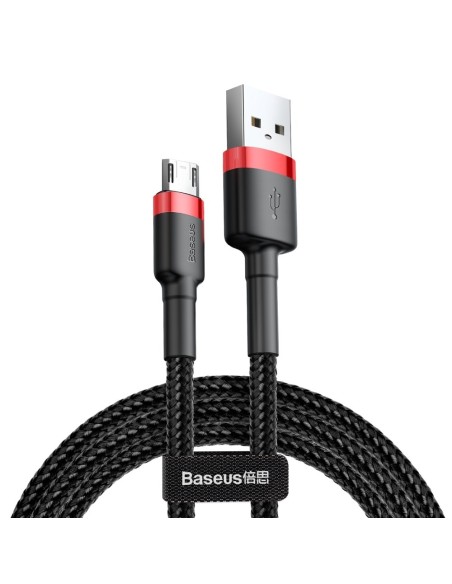 Patvarus nailono kabelis USB microUSB 2A 3M juodos ir raudonos spalvos Patvarus nailono kabelis USB microUSB 2A 3M juodos ir raudonos spalvos