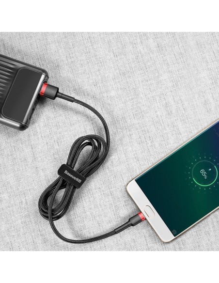Patvarus nailono kabelis USB microUSB 2A 3M juodos ir raudonos spalvos Patvarus nailono kabelis USB microUSB 2A 3M juodos ir raudonos spalvos