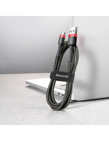 Patvarus nailono kabelis USB microUSB 2A 3M juodos ir raudonos spalvos Patvarus nailono kabelis USB microUSB 2A 3M juodos ir raudonos spalvos