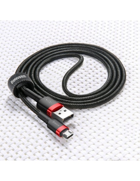 Patvarus nailono kabelis USB microUSB 2A 3M juodos ir raudonos spalvos Patvarus nailono kabelis USB microUSB 2A 3M juodos ir raudonos spalvos
