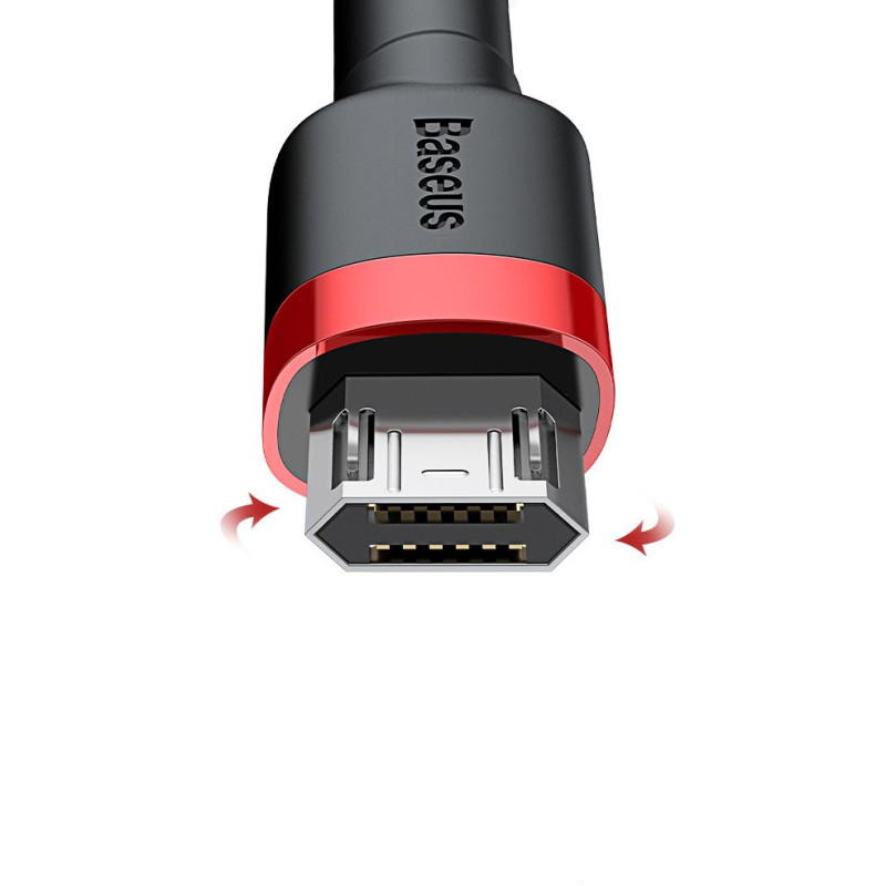 Patvarus nailono kabelis USB microUSB 2A 3M juodos ir raudonos spalvos