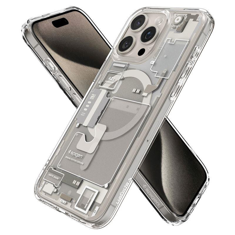 Etui Spigen Ultra Hybrid Mag z MagSafe na iPhone 15 Pro - tytan naturalny (wzór Zero One)