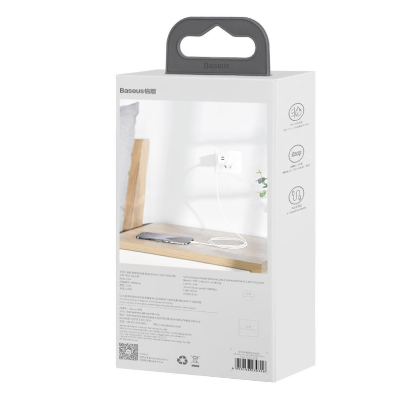 2x USB laidas Iphone žaibiškas greitas įkrovimas Maitinimo tiekimas 1,5 m baltas