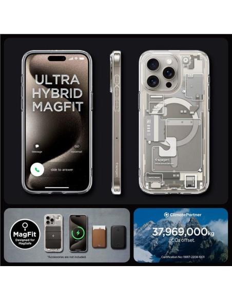 Etui Spigen Ultra Hybrid Mag z MagSafe na iPhone 15 Pro Max - tytan naturalny (wzór Zero One)
