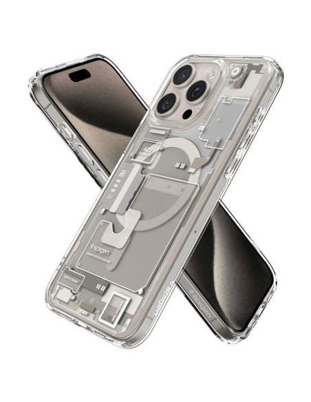 Etui Spigen Ultra Hybrid Mag z MagSafe na iPhone 15 Pro Max - tytan naturalny (wzór Zero One)