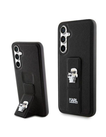 Etui Karl Lagerfeld Gripstand Saffiano Karl&Choupette Pins na Samsung Galaxy S23 FE - czarne Etui Karl Lagerfeld Gripstand Saffiano Karl&Choupette Pins na Samsung Galaxy S23 FE - czarne