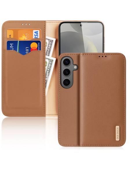 Etui Dux Ducis Hivo z klapką i blokadą RFID do Samsung Galaxy S24 - brązowe
