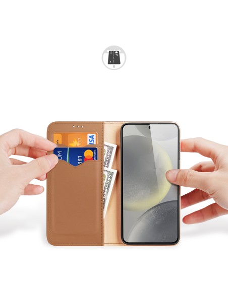 Etui Dux Ducis Hivo z klapką i blokadą RFID do Samsung Galaxy S24 - brązowe