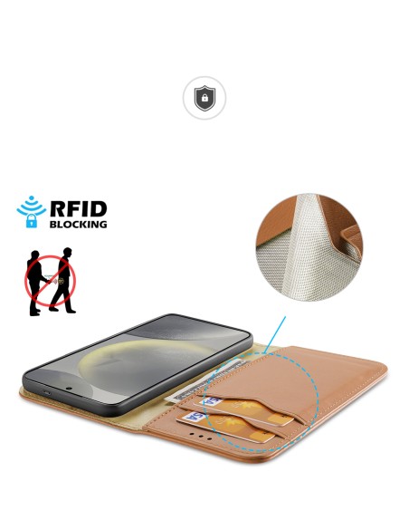 Etui Dux Ducis Hivo z klapką i blokadą RFID do Samsung Galaxy S24 - brązowe