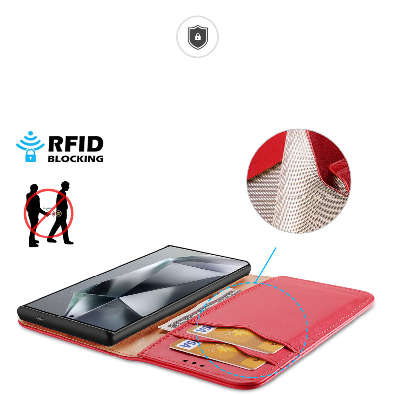 Etui Dux Ducis Hivo z klapką i blokadą RFID do Samsung Galaxy S24 Ultra - czerwone