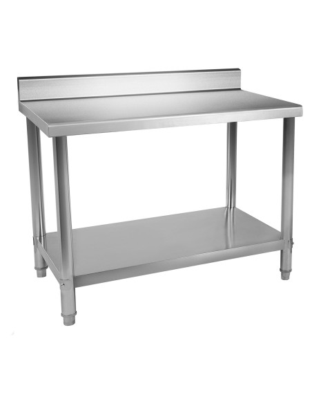 Virtuvės stalas su nerūdijančio plieno stalviršiu su apvadu ir apatine lentyna 120x70cm Virtuvės stalas su nerūdijančio plieno stalviršiu su apvadu ir apatine lentyna 120x70cm