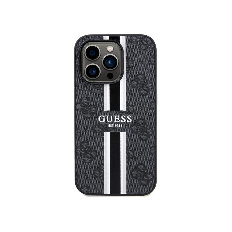 Etui Guess 4G Printed Stripes MagSafe na iPhone 15 Pro Max - czarne