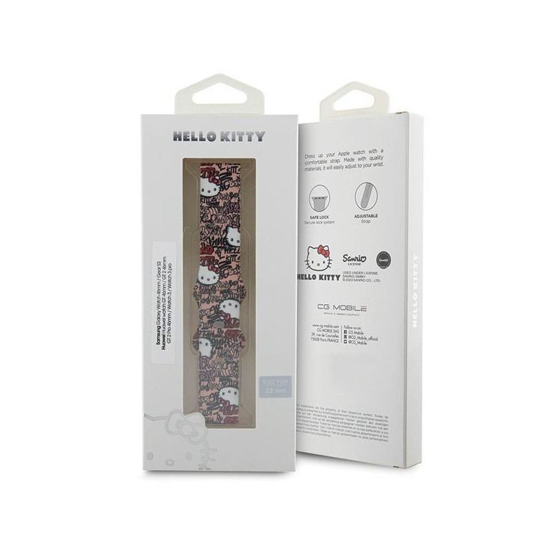 Pasek Hello Kitty Silicone Tags Graffiti uniwersalny 22mm - różowy