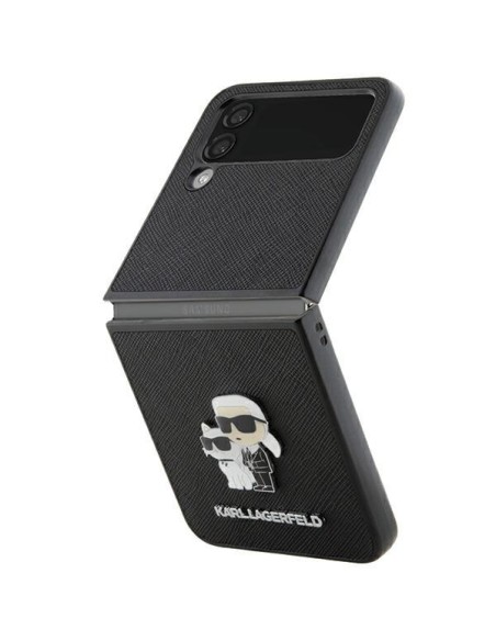 Etui Karl Lagerfeld Saffiano Karl&Choupette Pin na Samsung Galaxy Z Flip 4 - czarne