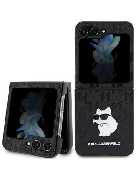 Etui Karl Lagerfeld Saffiano Monogram Choupette Pin na Samsung Galaxy Z Flip 5 - czarne Etui Karl Lagerfeld Saffiano Monogram Choupette Pin na Samsung Galaxy Z Flip 5 - czarne