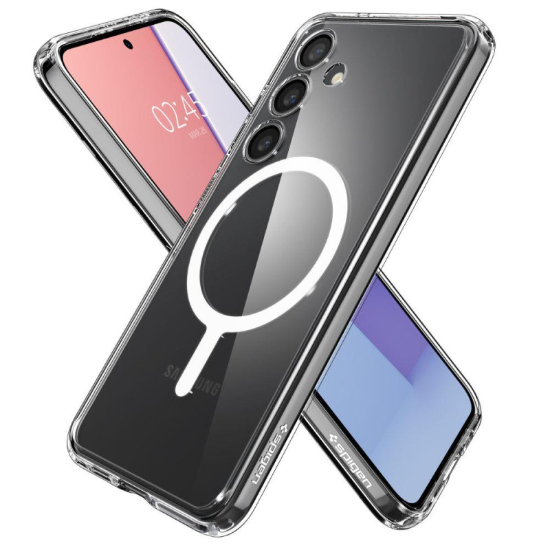 Etui Spigen Crystal Hybrid OneTap Ring z MagSafe na Samsung Galaxy S24 - przezroczysto-białe