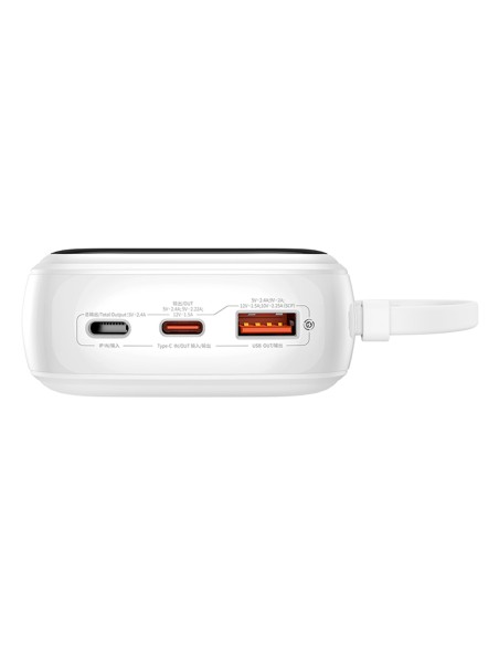 Powerbank Baseus Qpow Pro+ 20000mAh 22.5W z wbudowanym kablem USB-C i wyświetlaczem - biały Powerbank Baseus Qpow Pro+ 20000mAh 22.5W z wbudowanym kablem USB-C i wyświetlaczem - biały