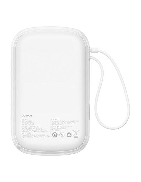 Powerbank Baseus Qpow Pro+ 20000mAh 22.5W z wbudowanym kablem USB-C i wyświetlaczem - biały Powerbank Baseus Qpow Pro+ 20000mAh 22.5W z wbudowanym kablem USB-C i wyświetlaczem - biały