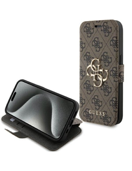 Etui Guess 4G Metal Logo na iPhone 15 Pro - brązowe Etui Guess 4G Metal Logo na iPhone 15 Pro - brązowe