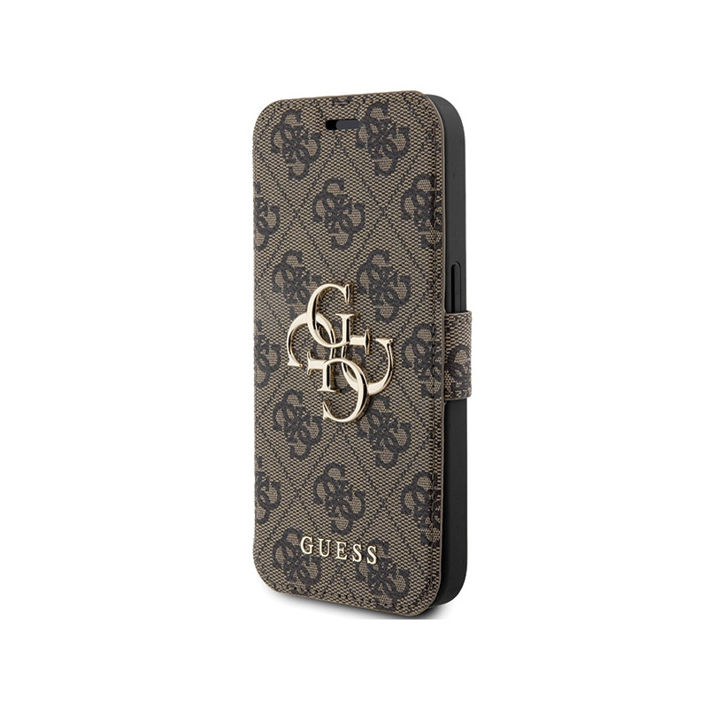 Etui Guess 4G Metal Logo na iPhone 15 Pro - brązowe