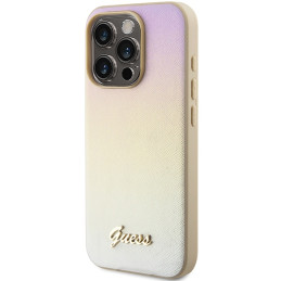 Etui Guess Saffiano Iridescent Script na iPhone 14 Pro Max - złote