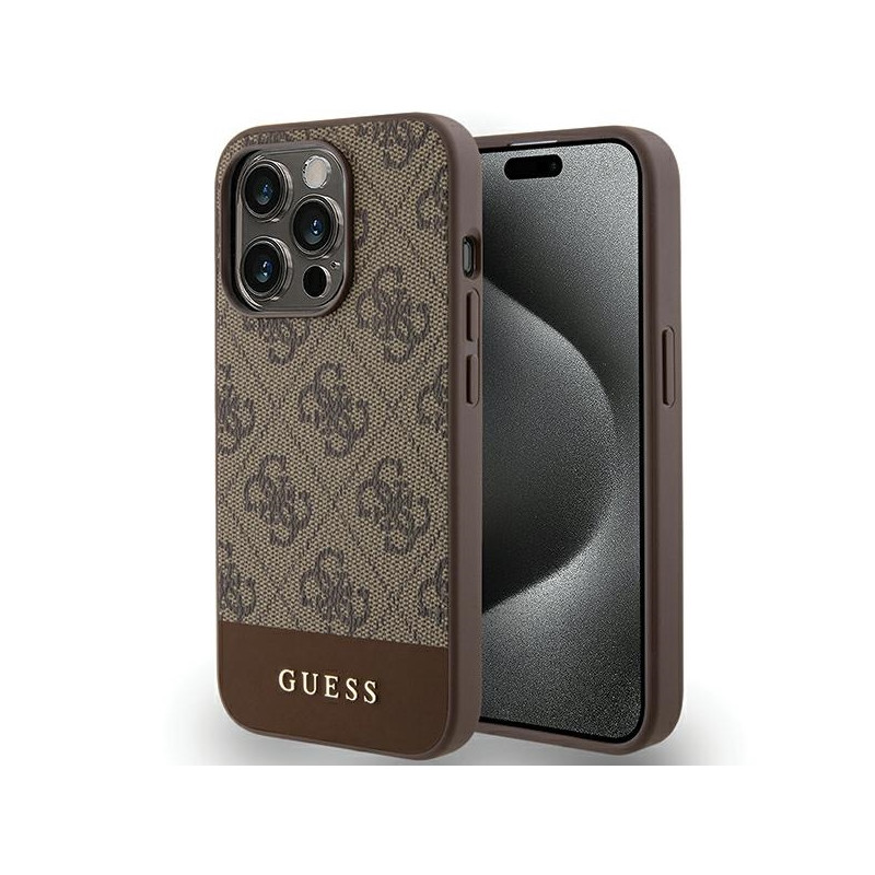 Etui Guess 4G Stripe Collection na iPhone 15 Pro - brązowe Etui Guess 4G Stripe Collection na iPhone 15 Pro - brązowe