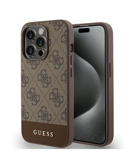 Etui Guess 4G Stripe Collection na iPhone 15 Pro - brązowe Etui Guess 4G Stripe Collection na iPhone 15 Pro - brązowe