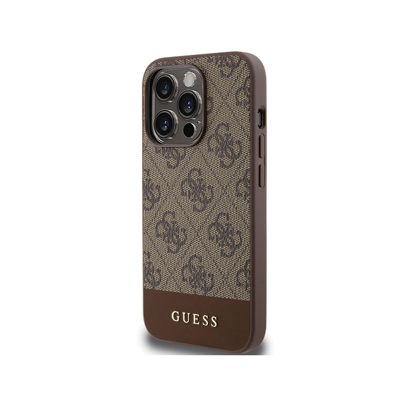 Etui Guess 4G Stripe Collection na iPhone 15 Pro - brązowe