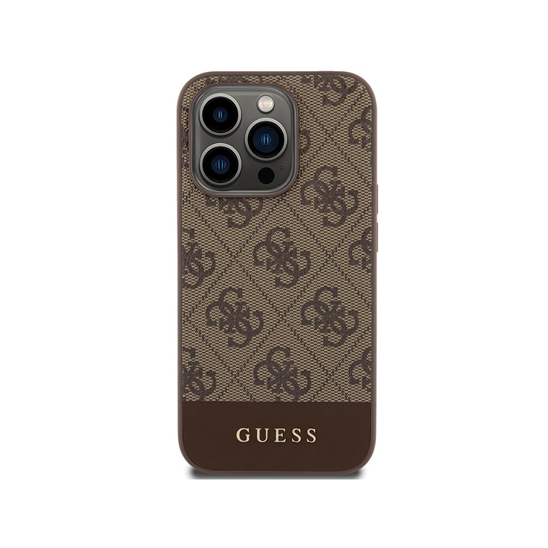Etui Guess 4G Stripe Collection na iPhone 15 Pro - brązowe
