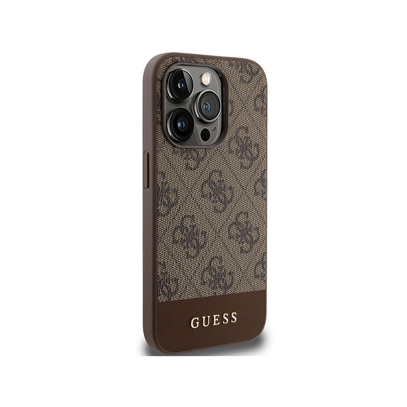 Etui Guess 4G Stripe Collection na iPhone 15 Pro - brązowe