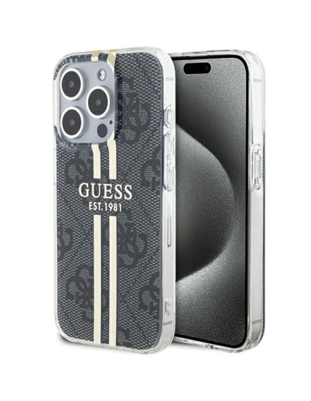 Etui Guess IML 4G Gold Stripe na iPhone 15 Pro - czarne Etui Guess IML 4G Gold Stripe na iPhone 15 Pro - czarne