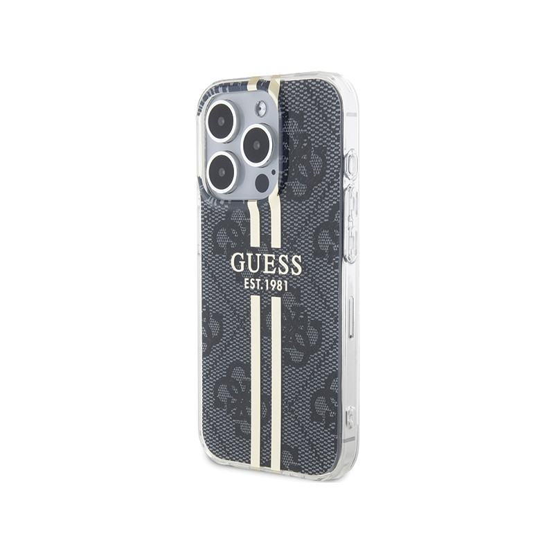 Etui Guess IML 4G Gold Stripe na iPhone 15 Pro - czarne