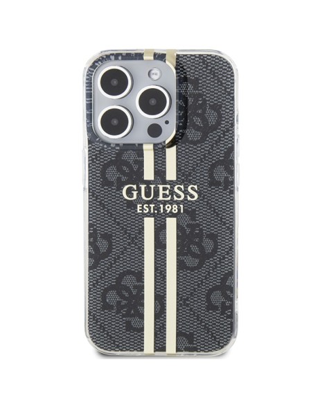 Etui Guess IML 4G Gold Stripe na iPhone 15 Pro - czarne Etui Guess IML 4G Gold Stripe na iPhone 15 Pro - czarne