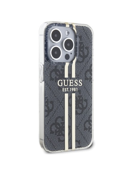 Etui Guess IML 4G Gold Stripe na iPhone 15 Pro - czarne Etui Guess IML 4G Gold Stripe na iPhone 15 Pro - czarne