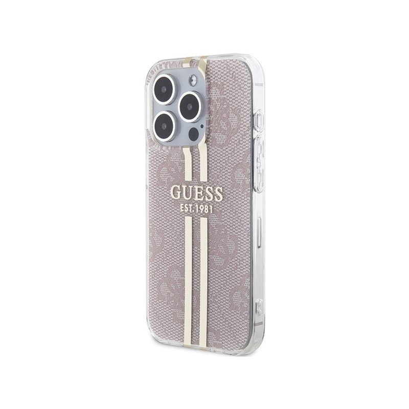 Etui Guess IML 4G Gold Stripe na iPhone 15 Pro - różowe