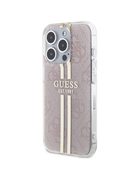 Etui Guess IML 4G Gold Stripe na iPhone 15 Pro - różowe Etui Guess IML 4G Gold Stripe na iPhone 15 Pro - różowe