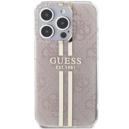 Etui Guess IML 4G Gold Stripe na iPhone 15 Pro - różowe