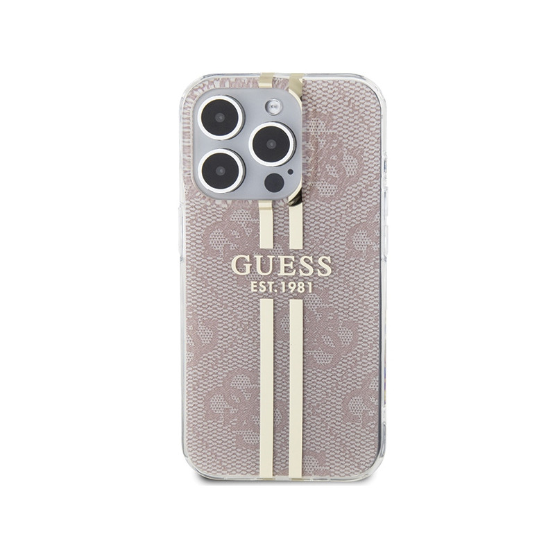 Etui Guess IML 4G Gold Stripe na iPhone 15 Pro - różowe