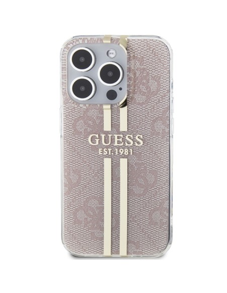 Etui Guess IML 4G Gold Stripe na iPhone 15 Pro - różowe Etui Guess IML 4G Gold Stripe na iPhone 15 Pro - różowe
