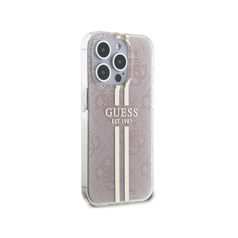 Etui Guess IML 4G Gold Stripe na iPhone 15 Pro - różowe