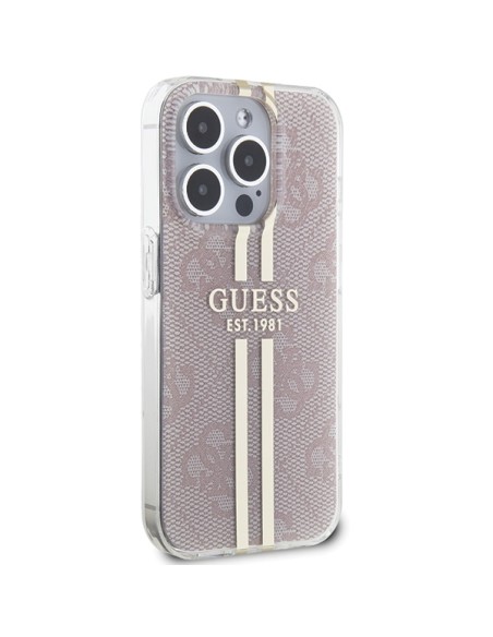 Etui Guess IML 4G Gold Stripe na iPhone 15 Pro - różowe Etui Guess IML 4G Gold Stripe na iPhone 15 Pro - różowe