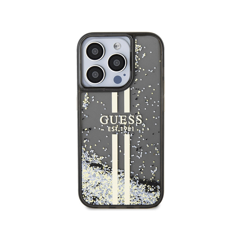 Etui Guess Liquid Glitter Gold Stripes na iPhone 15 Pro - czarne