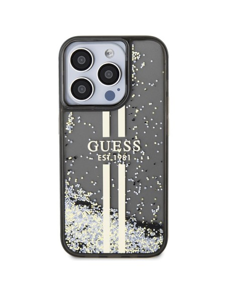 Etui Guess Liquid Glitter Gold Stripes na iPhone 15 Pro - czarne
