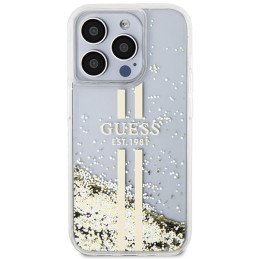 Etui Guess Liquid Glitter Gold Stripes na iPhone 15 Pro - przezroczyste